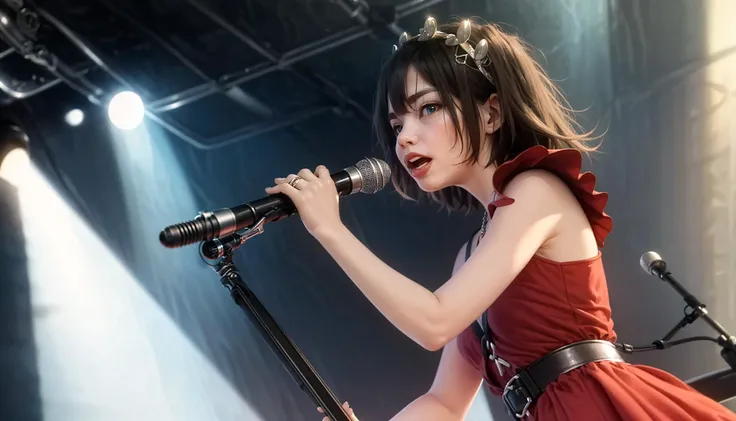 masterpiece, photorealistic art, young girl is playing guitar on stage, BREAK, golden hair, BREAK, red dress, BREAK, white socks, BREAK, girl pop band, energy, passion, spotlights, crowd cheering, <lora:Rem_ReZero_v1_1:1.3> <lyco:bjorkyoung_lycor_01-000003:0.8>