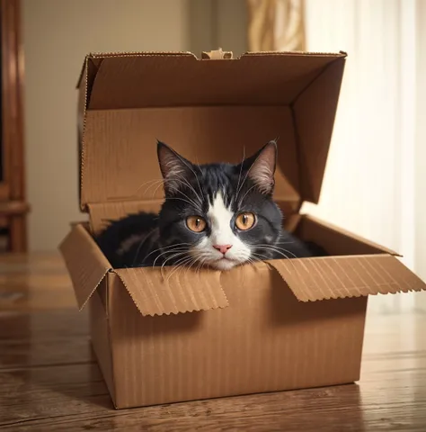grainy,(masterpiece:1.1), best quality, absurdres, (extremely detailed:1.1), evening,natural light,
BREAK
catbox, peeking, if it fits it sits,