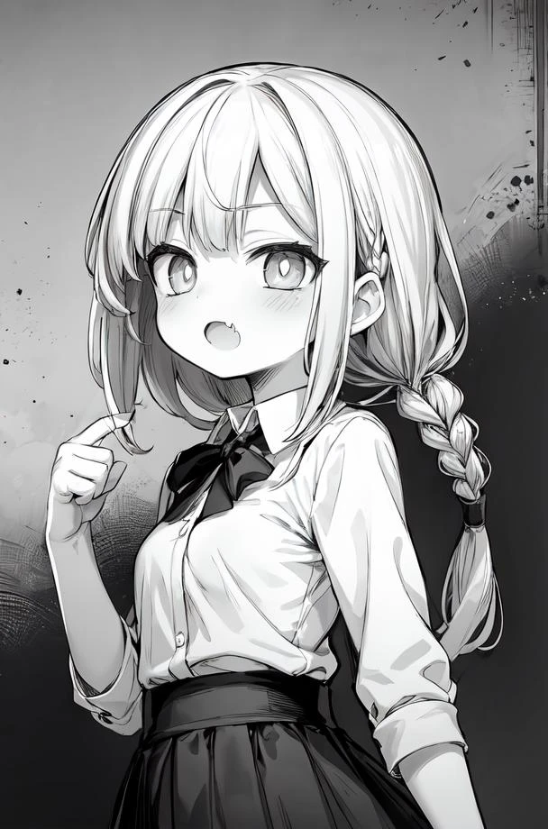 masterpiece,best quality,upper body,1girl,small breasts,collared_shirt and flared_skirt as material3,greyscale,expression chart,mosaic art,side braid,symbol-shaped pupils,fang,from outside
Negative prompt: (worst quality, low quality:1.4), username, text, lowres, blurry, monochrome,NG_DeepNegative_V1_75T, EasyNegativeV2,nsfw,
Steps: 20, Sampler: DPM++ 2M Karras, CFG scale: 6, Seed: 1805716124, Size: 512x768,