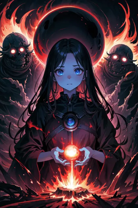 masterpiece,best quality,dark theme,blue theme,
perfect girl,flames attached to the body, burn scars,perfect detail eyes glowing,(flame,nuclear explosion background:1.3),perfect detailed lighting,disheveled hair,fire punch,
 <lora:Cosmic_Beings-LoRA:0.31415926420> kozmos, surreal zdzislaw beksinski style hands faces planets space kozmos landscapes stars galaxies cosmic beings gods,evil smile,malicious