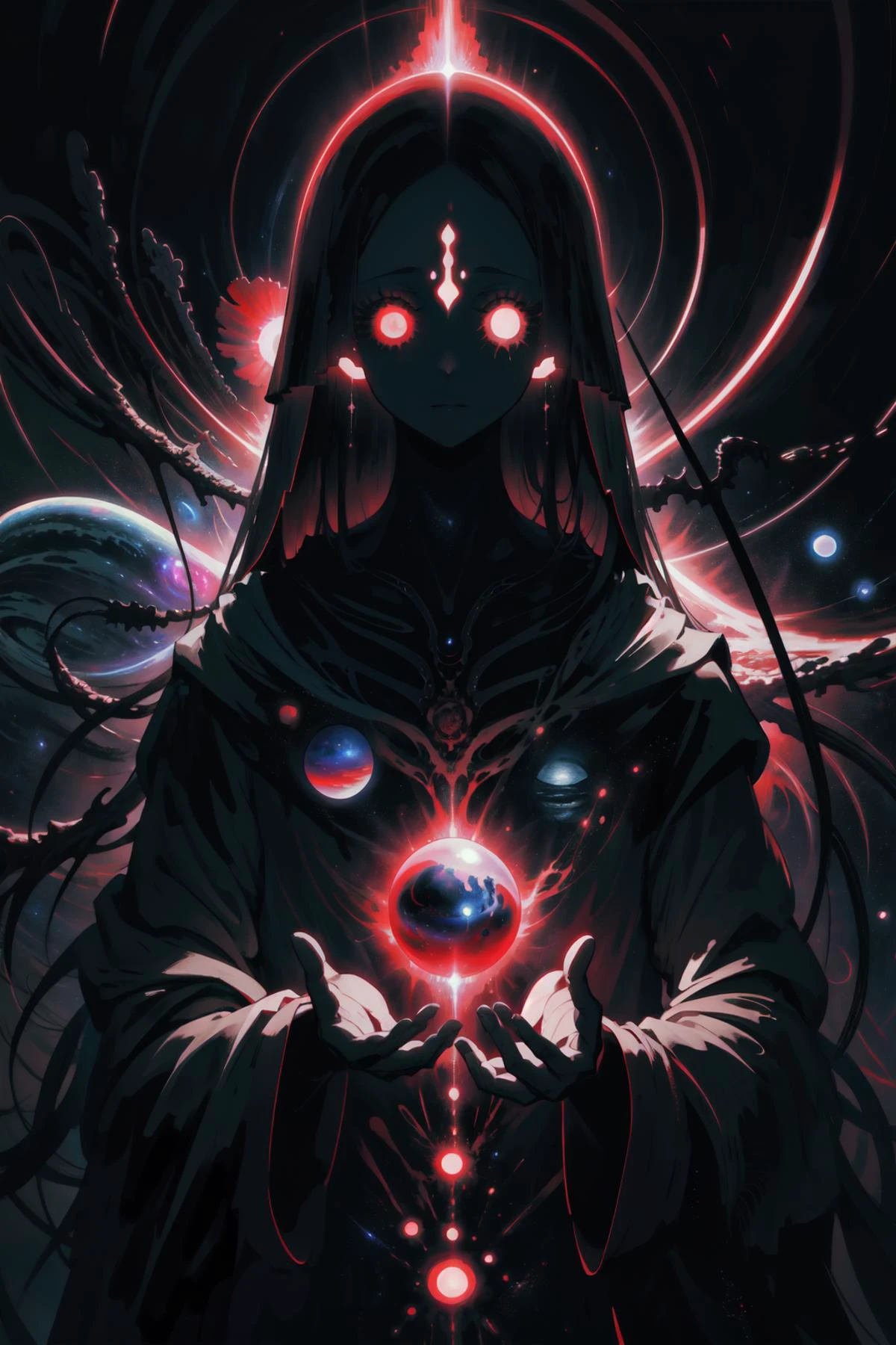 extremely detailed CG unity 16k wallpaper,backlight,
(masterpiece, best quality, ultra detailed, hyper realistic, photo), delicate pattern, detailed background, super fine concept art,(darkness:1.4), dynamic lighting, faint light,high-contrast, (mysterious:0.8),,ethereal, truth,
<lora:Cosmic_Beings-LoRA:0.6> kozmos, surreal zdzislaw beksinski style hands faces planets space kozmos landscapes stars galaxies cosmic beings gods