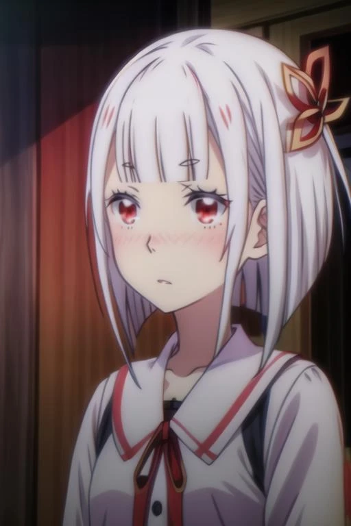 <lora:kuon_tsuchimikado:0.8>kuon_tsuchimikado,, red_eyes,white_hair, blush, eyebrows_visible_through_hair,parted_lips,
, black_legwear,, kneehighs,brown loafers, neck_ribbon,blue dress