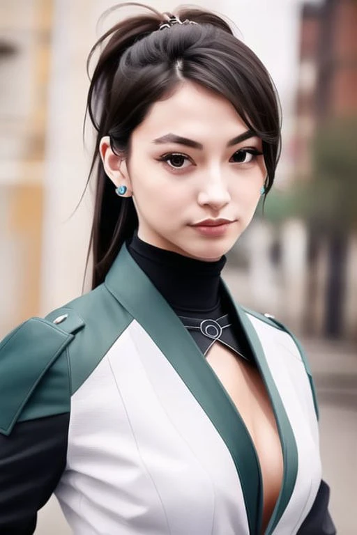 masterpiece, best quality,(realistic:1.4), 
sage(valorant), 1girl,sage bodysuit, solo, brown eyes, ponytail, long hair, animification, earrings, portrait, artist name, looking at viewer, jewelry, black hair, brown hair, hair behind ear, hair ornament, upper body
<lora:sage:0.7> , ulzzang-6500-v1.1