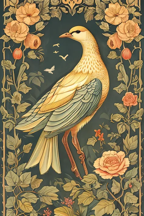 masterpiece,best quality,<lora:tbh132-:0.8>,patten,birds,flower,illustration,painting,style of Walter Crane,