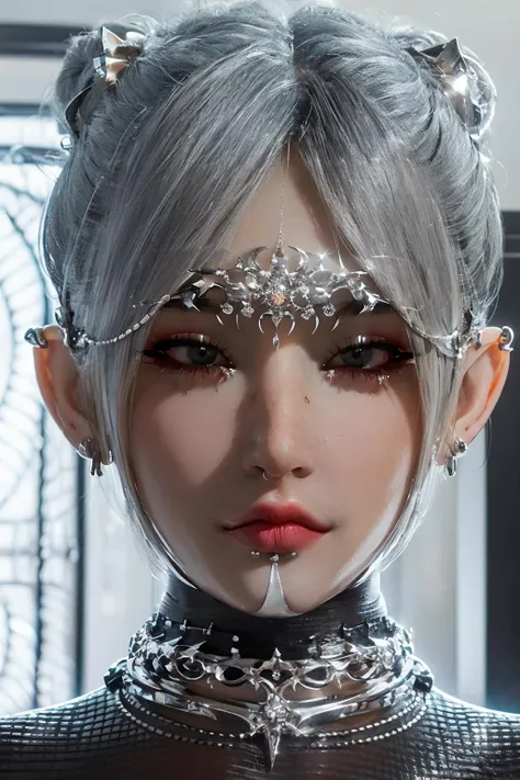 1 girl, portrait, white dress, charming, masterpiece, best quality, lovely winter, chrome effect, metal ornaments, (metal ornaments face wear:1.3), chrome type, ultra realistic,32k,RAW photo,(high detailed skin:1.2), 8k uhd, vibrant colors, <lora:Chrometype:1.2>, (masterpiece,best quality:1.5)