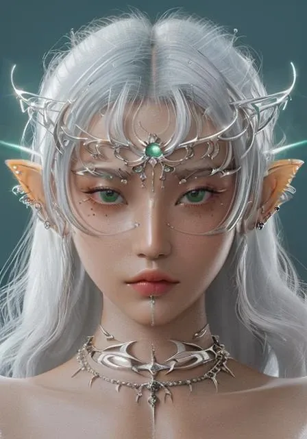 (detailed eyes, realistic eyes:1.4) feminine tiger, dark gradient background, (small neon orange streaks in (silver hair:1.2)), (metal mask over eyes:1.1), (portrait:1.1), chrometype, chrome effect, (metal ornaments covering eyes), crown tiara, bloom, glow, lens flare, 8 pointed star, elf ears, (aquiline, sleek, aerodynamic:1.4), (masterpiece,best quality), ultra realistic, 32k, RAW photo, (high detailed skin, glistening skin:1.2), 8k uhd, vibrant colors <lora:Chrometype:0.9>