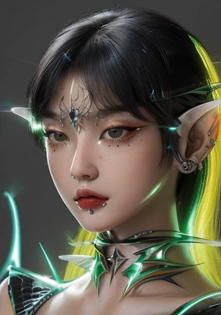 (detailed eyes, realistic eyes:1.4) feminine tiger, dark gradient background, (small neon orange streaks in (silver hair:1.2)), (metal mask over eyes:1.1), (portrait:1.1), chrometype, chrome effect, (metal ornaments covering eyes), crown tiara, bloom, glow, lens flare, 8 pointed star, elf ears, (aquiline, sleek, aerodynamic:1.4), (masterpiece,best quality), ultra realistic, 32k, RAW photo, (high detailed skin, glistening skin:1.2), 8k uhd, vibrant colors <lora:Chrometype:0.9>