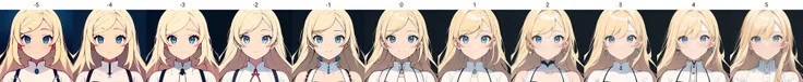 a girl, white dress, blonde hair, looking at viewer, portrait<lora:eyelashes_slider_v1:-5>