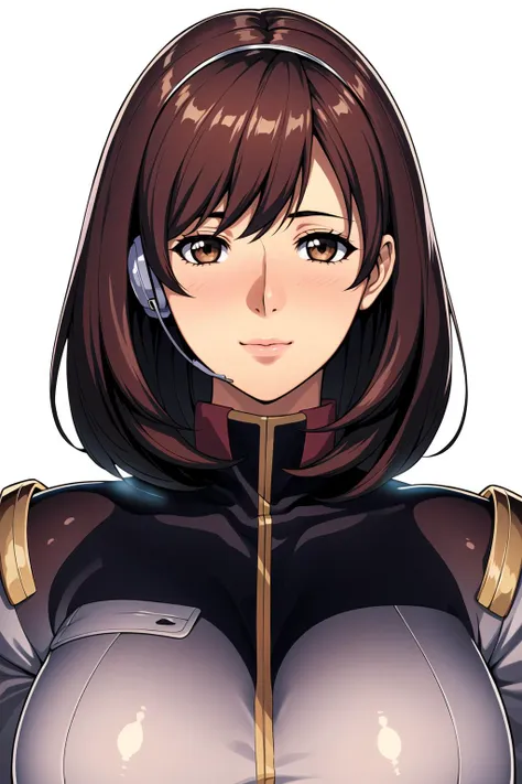 Simple White Background,
military uniform,
<lora:Noel_Anderson_Gundam_Lost_War-KK77-V1:0.7>,
brown hair,brown eyes,short hair,headphone,
<lora:Oda_Non_Style-KK77-V2:0.3>,<lora:more_details:0.1>,
1 girl, 20yo,Young female,Beautiful Finger,Beautiful long legs,Beautiful body,Beautiful Nose,Beautiful character design, perfect eyes, perfect face,expressive eyes,perfect balance,
looking at viewer,(Focus on her face),closed mouth, (innocent_big_eyes:1.0),(Light_Smile:0.3),
official art,extremely detailed CG unity 8k wallpaper, perfect lighting,Colorful, Bright_Front_face_Lighting,White skin,
(masterpiece:1.0),(best_quality:1.0), ultra high res,4K,ultra-detailed,
photography, 8K, HDR, highres, absurdres:1.2, Kodak portra 400, film grain, blurry background, bokeh:1.2, lens flare, (vibrant_color:1.2),professional photograph,
(Beautiful,large_Breasts:1.4), (beautiful_face:1.5),(narrow_waist),