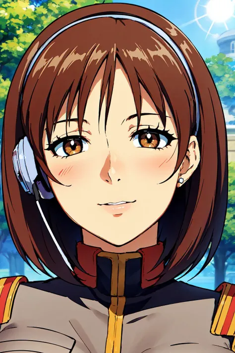 military uniform, <lora:Noel_Anderson_Gundam_Lost_War-KK77-V1:0.7>, brown hair,brown eyes,short hair,headphone
1 girl, 20yo,Young female,Beautiful Finger,Beautiful long legs,Beautiful body,Beautiful Nose,Beautiful character design, perfect eyes, perfect face,expressive eyes, looking at viewer, in the center of the image,(light_smile:0.5), official art,extremely detailed CG unity 8k wallpaper, perfect lighting,Colorful, Bright_Front_face_Lighting,shiny skin, (masterpiece:1.0),(best_quality:1.0), ultra high res,4K,ultra-detailed, photography, 8K, HDR, highres, absurdres:1.2, Kodak portra 400, film grain, blurry background, bokeh:1.2, lens flare, (vibrant_color:1.2) (Beautiful,large_Breasts:1.0), (beautiful_face:1.5),(narrow_waist)