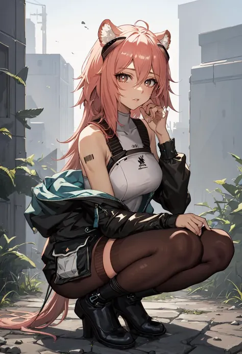 (safe:1.10), best quality, masterpiece, highres, solo, (gravel_arknights:1.10), kneeling, kneeling on one knee, on one knee, cowboy shot, looking at viewer, 33 <lora:gravel_arknights:0.80>