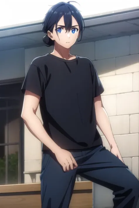 shinpeiajiro, <lora:shinpei ajiro s1-lora-nochekaiser:1>,
shinpei ajiro, black hair, hair between eyes, male focus, blue eyes,
BREAK short sleeves, pants, black shirt, t-shirt,
BREAK outdoors,
BREAK looking at viewer,
BREAK <lyco:GoodHands-beta2:1>, (masterpiece:1.2), best quality, high resolution, unity 8k wallpaper, (illustration:0.8), (beautiful detailed eyes:1.6), extremely detailed face, perfect lighting, extremely detailed CG, (perfect hands, perfect anatomy),