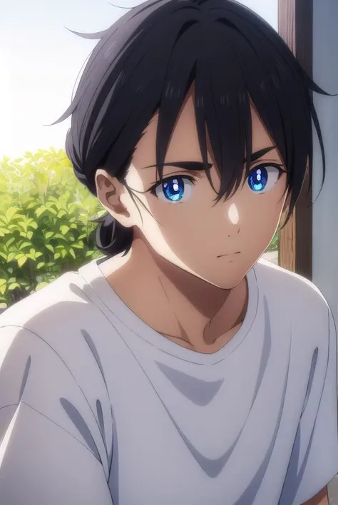 shinpeiajiro, <lora:shinpei ajiro s1-lora-nochekaiser:1>,
shinpei ajiro, black hair, hair between eyes, male focus, blue eyes,
BREAK short sleeves, pants, black shirt, t-shirt,
BREAK outdoors,
BREAK looking at viewer,
BREAK <lyco:GoodHands-beta2:1>, (masterpiece:1.2), best quality, high resolution, unity 8k wallpaper, (illustration:0.8), (beautiful detailed eyes:1.6), extremely detailed face, perfect lighting, extremely detailed CG, (perfect hands, perfect anatomy),