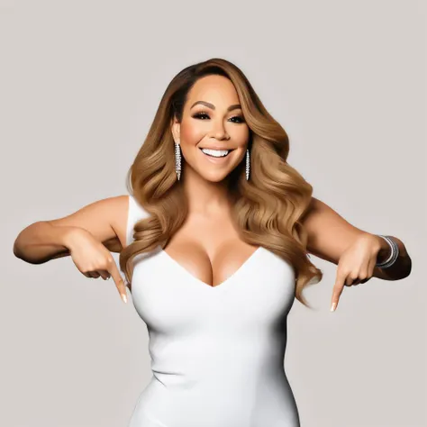 cartoon, made in adobe illustrator <lora:pointingdown:1>cartoon mariah carey (pointingdown:1.3), two hands pointing, (Breast Style:1.4), Feminine allure, Natural curves, Sensual form, Human beauty, Body-positive celebration, Realistic aesthetics, Graceful lines, Emotional resonance,