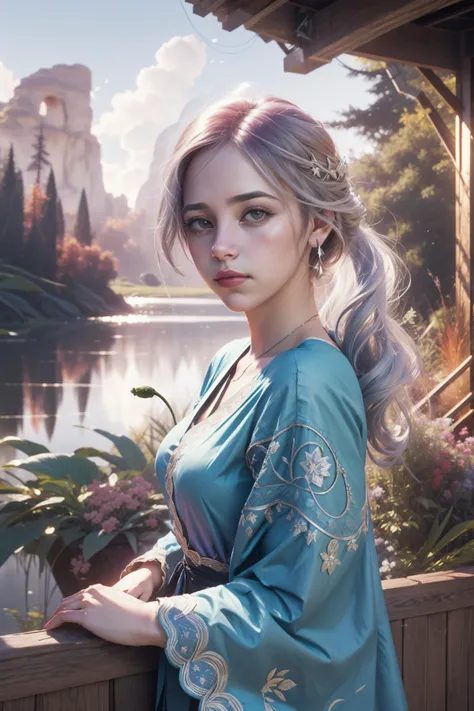 1girl, exquisite Concept art, awardwinning Xerography of a best quality, elegant, Mythical Lovely Digital Age ([Totem:jalapeno:1]:1.3) , it is anthropomorphic reimagined as a Unreal Tournament game character, it is with Silver embroidery, Feminine lake in background, Avant-Garde flowers with Yew, at Sunrise, Wide view, cinema art, (nature art by Richard Linklater:1.3) , (Jessie Arms Botke:1.1) , (Rone:1.0) , Classical, Grim, Lunarpunk, Side lighting, macro lens, Kinemacolor, bold lettering, symbolism, dslr, photolab, cozy, chic