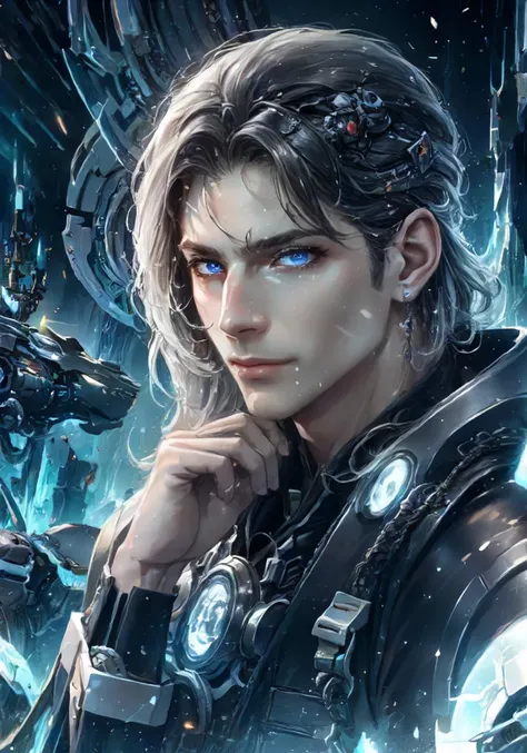 D&D style portrait, fantasy, digital art, Vibrant Bedouin Male Beholder, shallow depth of field, (by Brian K. Vaughan:1.1) , D&D, cybernetic, detailed face, kkw-hdr advntr OverallDetail, betterhand <lora:GoodHands-beta2:1>, rich vivid colors, imposing, background inspired, intricate, holy, ambient light, sharp focus, highly color focused, <lora:NeoFuturisticTech-20:0.6>, utopian, neotech