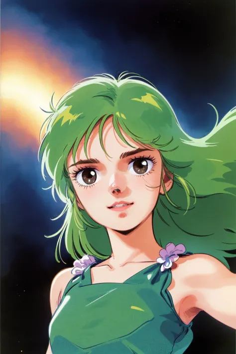 upper body, solo, 1girl, whiskers, dark green hair, brown eyes, tulle, beautiful detailed face, dim light, space background <lora:Hiroyuki_kitazume_style_v01:1>
