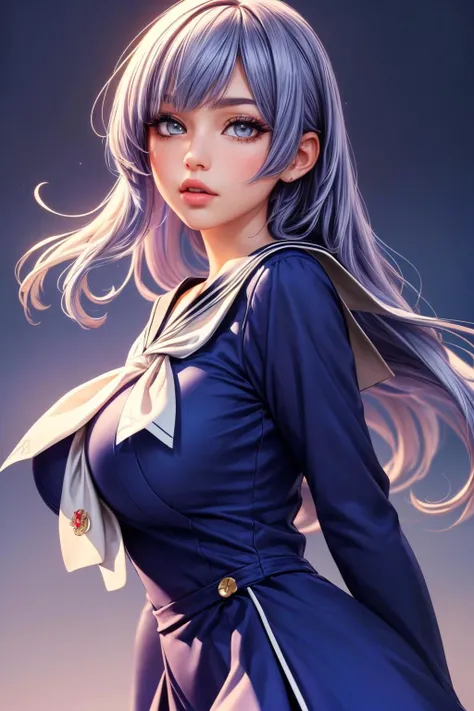 (ultra realistic,32k, masterpiece:1.2),(high detailed skin:1.1), 8k uhd, dslr, high quality,(makeup, mascara:0.9), (thick\lips\),
<lora:IzayoiMiku:0.7>IzayoiMiku, long hair, IzayoiSchool, school uniform, sailor dress, blue dress, , <lora:add_detail:0.98>, huge breast,
(looking at viewer, portrait:1.1),,
,(backlight:1.1), blank background