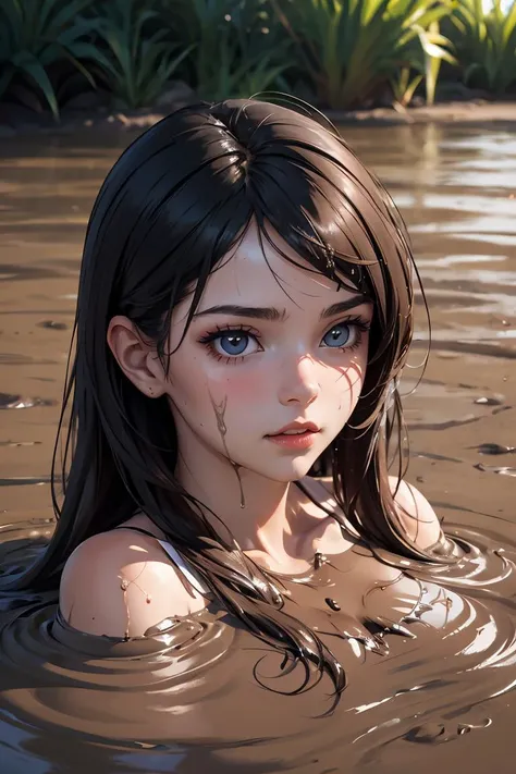 (masterpiece, best quality),1girl, beautiful face, <lora:partially_submerged:1> partially submerged, mud,