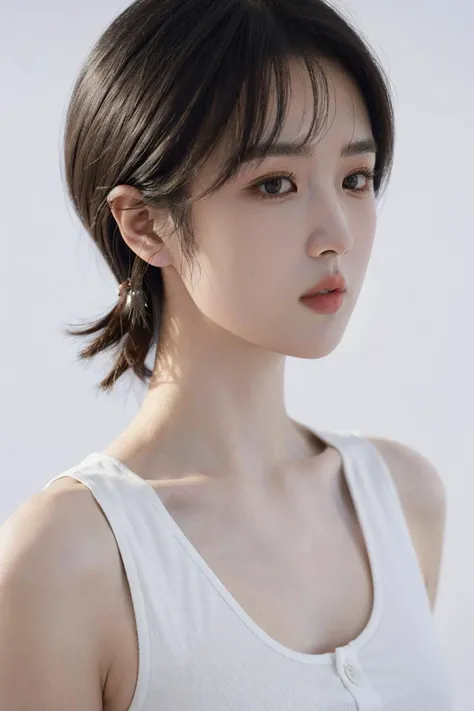Annabel Yao,1girl,casual,fair_skin,short hair,<lora:Annabel Yao:0.6>,upper_body,(simple background:1.2),(white background:1.2),, (masterpiece:1.323),(best quality:1.241),(contrast boost:1.11),(available light:1.1),(realistic:1.2),(intricate details:1.2),(colorful:1.12),(ultra high res:1.2),(Hyperrealistic:1.2),(highly detailed:1.1),8K,light effect,