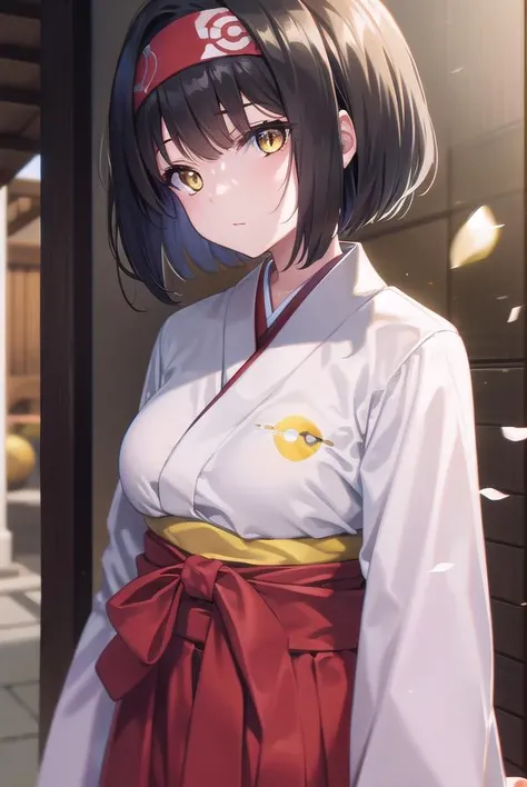 pokemonerika, <lyco:pokemonerika-lyco-nochekaiser:1>,
pokemonerika, (yellow eyes:1.5), black hair, headband, short hair,
BREAK japanese clothes, kimono, hakama, red hakama, long sleeves, wide sleeves,
BREAK looking at viewer, upper body, full body, (cowboy shot:1.5),
BREAK outdoors, shrine,
BREAK <lyco:GoodHands-beta2:1>, (masterpiece:1.2), best quality, high resolution, unity 8k wallpaper, (illustration:0.8), (beautiful detailed eyes:1.6), extremely detailed face, perfect lighting, extremely detailed CG, (perfect hands, perfect anatomy),