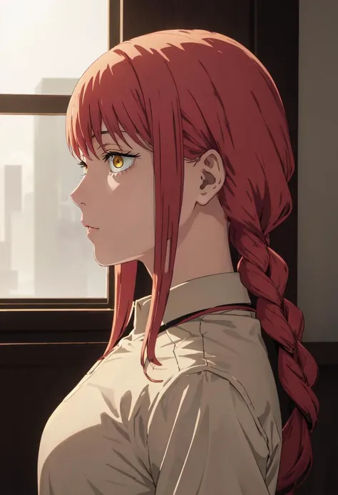 (safe:1.10), best quality, masterpiece, highres, solo, (makima_chainsawman:1.10), profile, from side, upper body, anime_style, 13 <lora:makima_chainsawman:0.80>