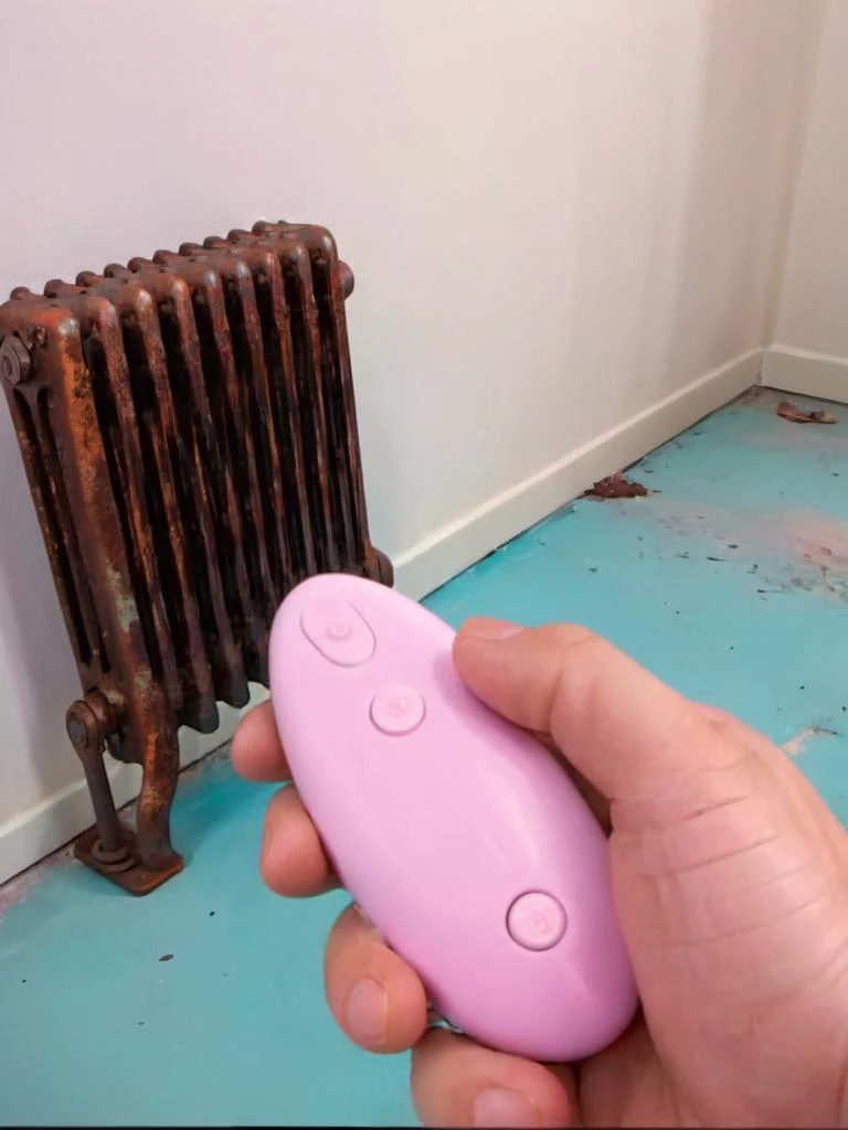 masterpiece, best quality, very aesthetic, absurdres,
a rusty cast iron radiator, in a bedroom,
<lora:remocon_SDXL_V2:0.8> hand holding pink remote controller, remote control, pov,