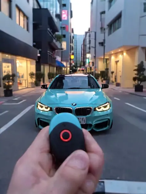 masterpiece, best quality, very aesthetic, absurdres,
a bmw car, solo, pov, street, city lights, cityscape,
remote controller, remote control, holding,
<lora:remocon_SDXL_V2:0.8>