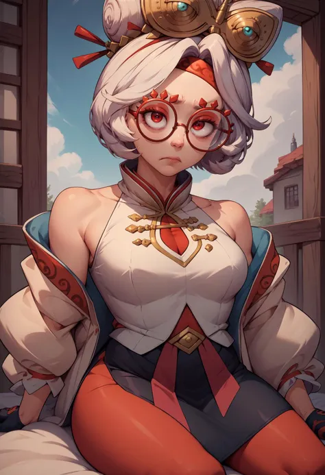 score_9, score_8_up, score_7_up,
anime_source,
1 girl, Purah, sexy pose, detailed eyes, red shaped glasses, perfect face (perfect nose), white hair, big breasts, slim waist, wide hips, red tights, black high heels, backlit, backlit, outdoor , bottom view