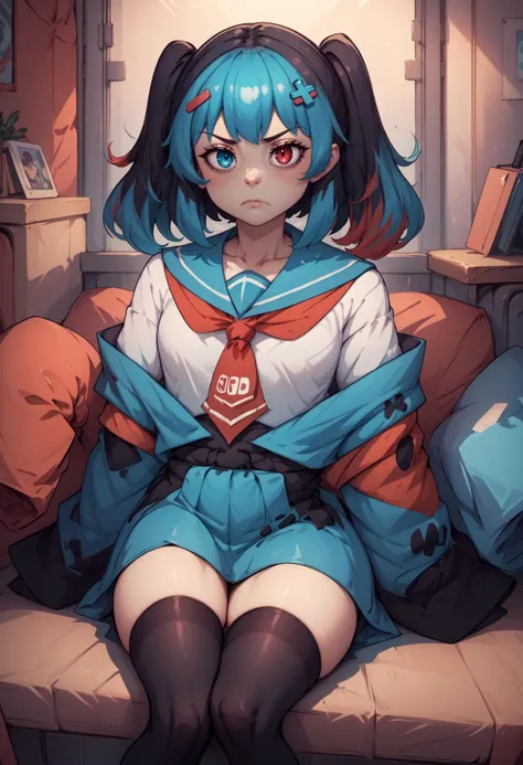 score_9, score_8_up, score_7_up, score_6_up, score_5_up, score_4_up, rating_questionable, BREAK, sitting, <lora:SwitchchanXLPD:.95> Switchchan, heterochromia, sailor collar, sleeves past wrists, sleeves past fingers, school uniform, shirt, serafuku, black thighhighs, suspicious <lora:mfcgXL:.5>