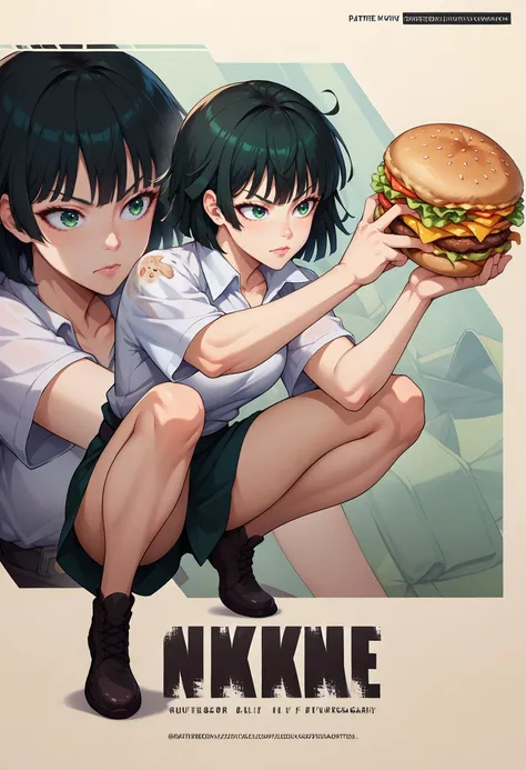 score_9, score_8_up, score_7_up, source_anime, BREAK <lora:EPopmFubukiPony-04:1> , 1girl, EPopmFubuki, black hair, short hair, green eyes,
<lora:NikkeProfileV2_XLPD:1>, full body, zoom layer, on one knee, holding hamburger, holding, hamburger,