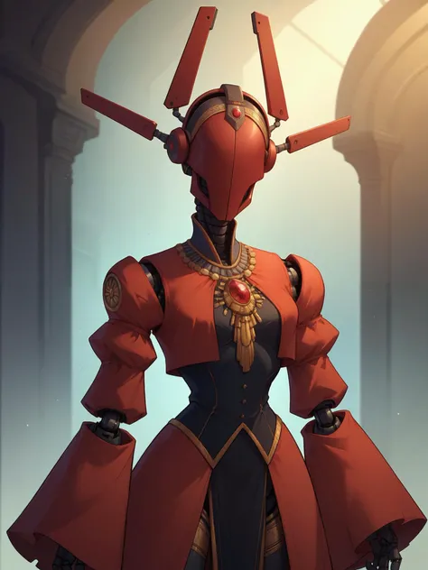 score_7_up, score_6_up, score_5_up, 2D, a female robot, clothes, baroque, headgear, eyeless,