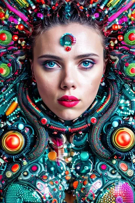 hyperdetailed biopunk photo of scarlett with a playful look with a Nikon Z9 camera, biopunk background,
