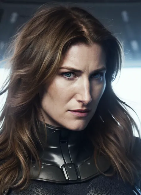 close up photo of sks woman, rugged space trucker, inside industrial spaceship, futuristic science fiction, action scene, digital concept art, realistic, intricate detailed textures, filmic, cinematic, environmental character portrait, <lora:locon_kathryn_v1_from_v1_64_32:1.25>