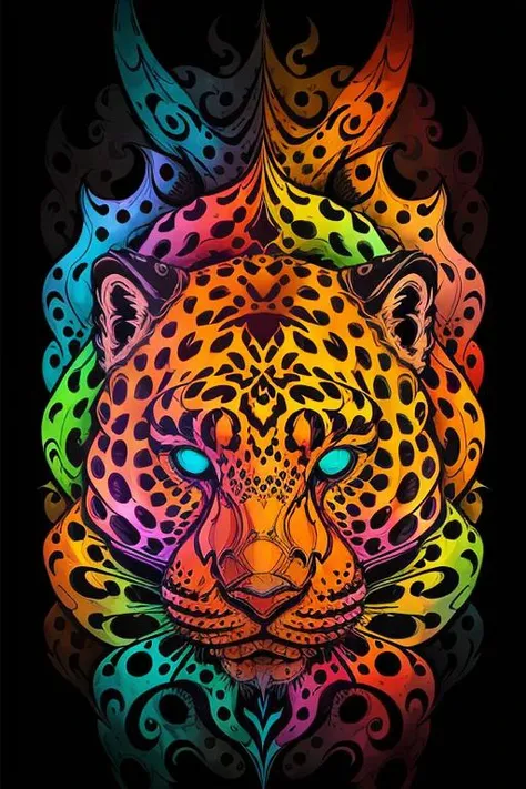 <lora:0mib3(gut auf 1):1>, in the style of 0mib, dangerous jaguar, serious expression, prismatic shards, fractal circles, shattering colors, reflections, vortex, dramatic lighting, high quality, beautiful, masterpiece