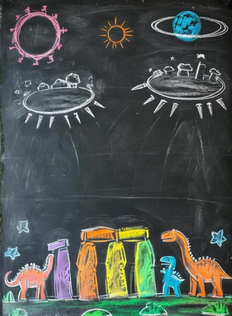 ChalkBoardDrawing of Stonehenge with dinosaurs and meteors <lora:SDXL_ChalkBoardDrawing_LoRA_r8:1>