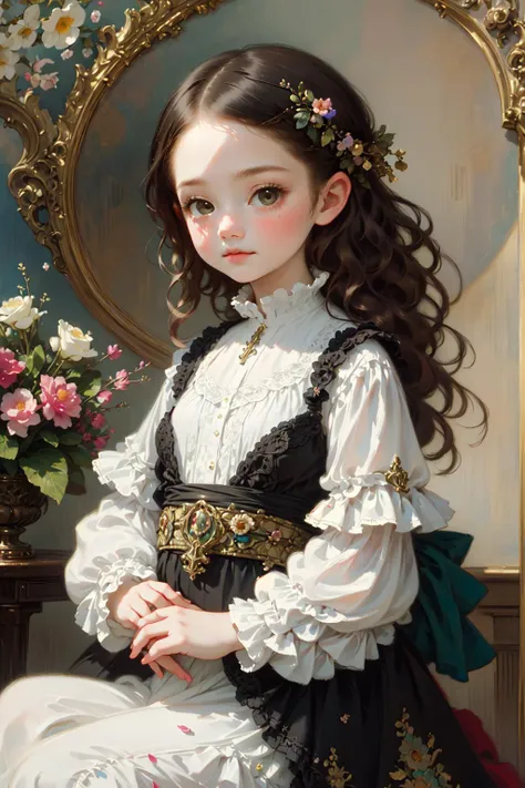 portrait of a child with flowers in hair, (1girl, petite), epic, 17th,oil painting old master, perfect composition, filigree, sharp colors, hyperrealistic, detail,dynamic light, cinematic light,unfocused background of luxurious garden ,
<lora:test_1girl:1> oil paint,