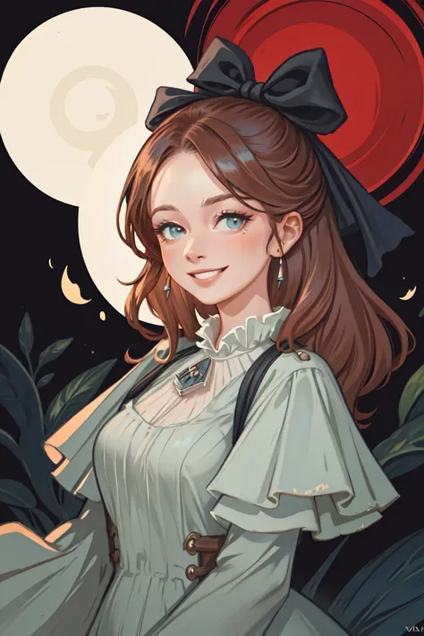 Style-Empire, a portrait of a beautiful woman, 8k, smiling, hair bow, 8k, blue dress, darkfantasy <lora:add_detail:0.5> <lora:anime_minimalist_v1:0.5>