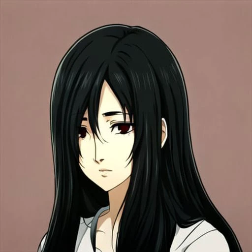 masterpiece, best quality,sadako_yamamura, <lora:Sadakobest:0.8>, white dress, red eyes, <lora:persona5PortraitLora(use3-5cfg):0.6>, hair covering eyes, simple background, portrait,