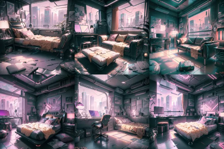 (a cyberpunk style bedroom, a cyber punk bedroom,sofa,rock wall, a retro bedroom,sofa,rock wall, a baroque style bedroom)
white bed,gold,sofa, fantasy wind
(fantasy, cyberpunk, neno), neo goth, <lora:bedroomai_LoraV10:1>, professional lighting, photon mapping, (8k, RAW photo, best quality:1.1, masterpiece:1.2), (realistic, photo-realistic:1.5), radiosity, physically-based rendering, ultra high res,an extremely delicate and beautiful, extremely detailed ,CG, official art, extremely detailed CG unity 8k wallpaper