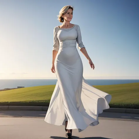 one mature woman in a dress outdoors