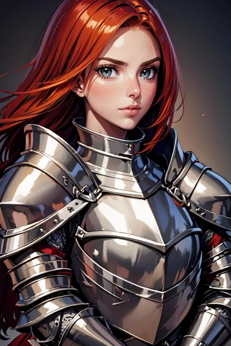 1girl, redhead, knight, paladin, portrait