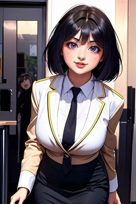 (masterpiece, best quality), 1girl, <lora:GuSeulLoRA:1> 1girl, short hair, bangs, school uniform, skirt