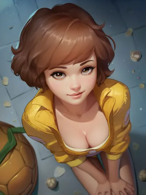 Solo, jewish girl, cascina caradonna, 1girl, (very curly open wild dark brown hair), wide seductive lips, smirking, skin, larger nose, high detailed face, 4k , camletoe, (small breasts, straight waist,wide hip, slightly chubby body,inflated legs,thick thighs,(detailed face)), 4k, look at camera, highly detailed face, ((showering in brightly lit yellow tiled bathroom)), ((one-piece swimsuit)), ((((upper body portrait))))