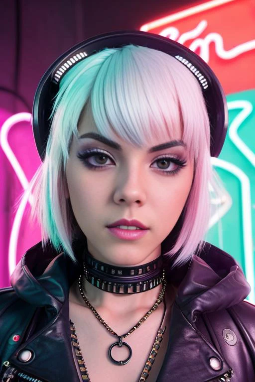 photo of LunaBloomASMR <lora:LunaBloomASMR:0.9> , (front to camera), detailed european face, (aspiring facial expression), (((neonpunk style clothes))), ((neonpunk city on the background)), RAW, analog style, ultra detailed photograph, cinematic lighting, artstation, 4k, sharp focus, high resolution, detailed skin, detailed eyes
