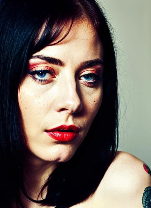 close up portrait of sks woman , by Flora Borsi, style by Flora Borsi, bold, bright colours, ((Flora Borsi)), by Gerda Taro, <lora:locon_charlottesartre_v1_from_v1_64_32:1>