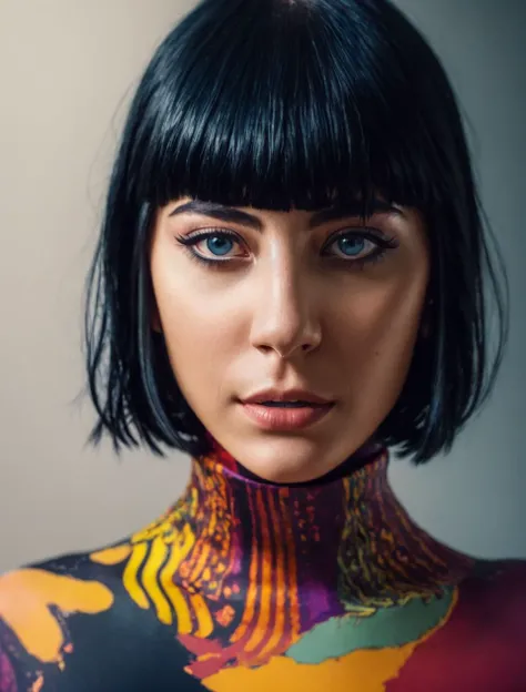 happy, A stunning intricate full color portrait of (sks woman:1), wearing a black turtleneck, epic character composition, by ilya kuvshinov, alessio albi, nina masic, sharp focus, natural lighting, subsurface scattering, f2, 35mm, film grain,      <lyco:locon_charlottesartre_v1_from_v1_64_32:1.25> sks woman
makeup, (open mouth:0.3)