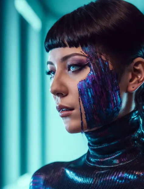 happy, A stunning intricate full color portrait of (sks woman:1), wearing a black turtleneck, epic character composition, by ilya kuvshinov, alessio albi, nina masic, sharp focus, natural lighting, subsurface scattering, f2, 35mm, film grain,      <lyco:locon_charlottesartre_v1_from_v1_64_32:1.25> sks woman
makeup, sci fi, space, cyberpunk, full view