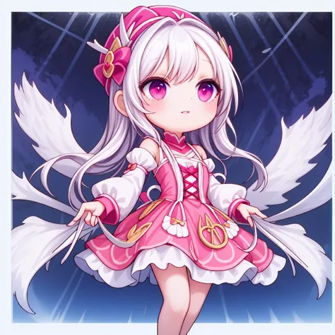 (masterpiece, best quality:1.2),
1girl , lo dress, ((pink dress)), layered dress, long dress, lace-trimmed dress, frills, puffy sleeves, wide sleeves, bow, jewelry, long sleeves, hat, full body, simple background, white background, <lora:justduet_sd15_01:0.65>