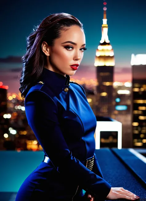 cinematic photo <lora:AlexisTae_SDXL_v1.0:1> 
The ohwx woman, Powerful and captivating portrait photography, expertly captured by the acclaimed photographer, Lara Jade. The upper body shot presents the subject in a contemplative mood, with a piercing gaze and a strong presence. They are dressed in a sleek and sophisticated ensemble, designed by a visionary fashion designer, featuring bold colors and sharp lines. The setting is a sleek and modern rooftop, with the city skyline in the background, creating a dramatic contrast (photography by Lara Jade)
 . 35mm photograph, film, bokeh, professional, 4k, highly detailed